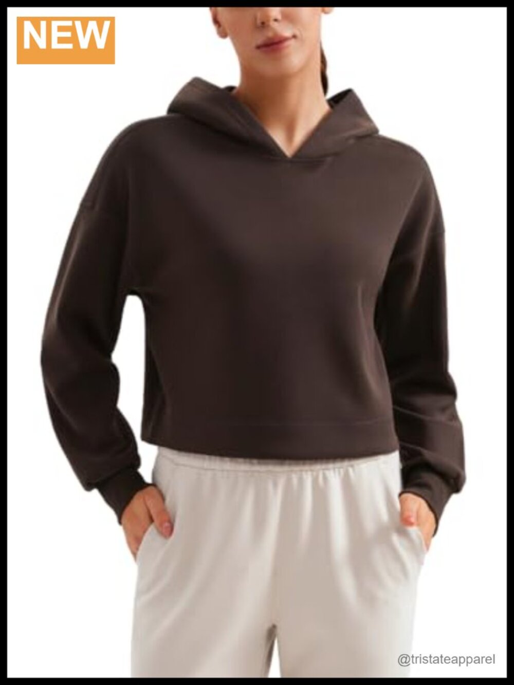 Cropped Hoodie Relaxed Fit Pullover Crew Neck Long Sleeve Casual Active